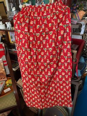 Red Holiday Print Elastic-Waist Midi Skirt